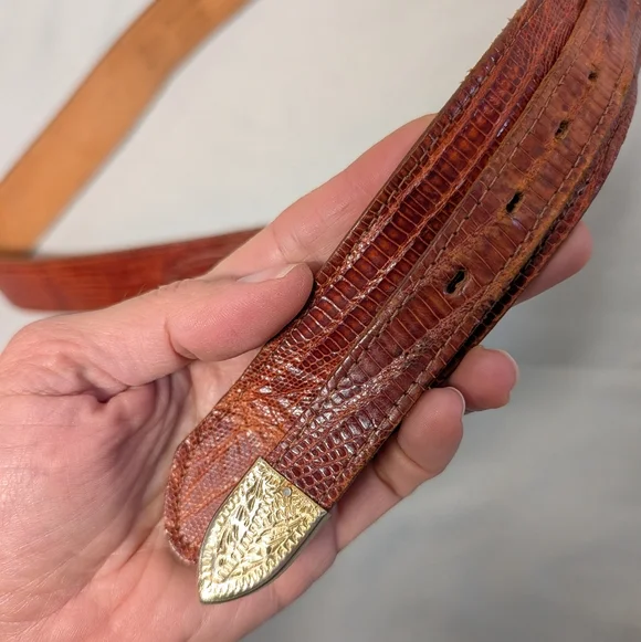 Vintage Justin Boots Genuine Lizard Brown Leather Belt